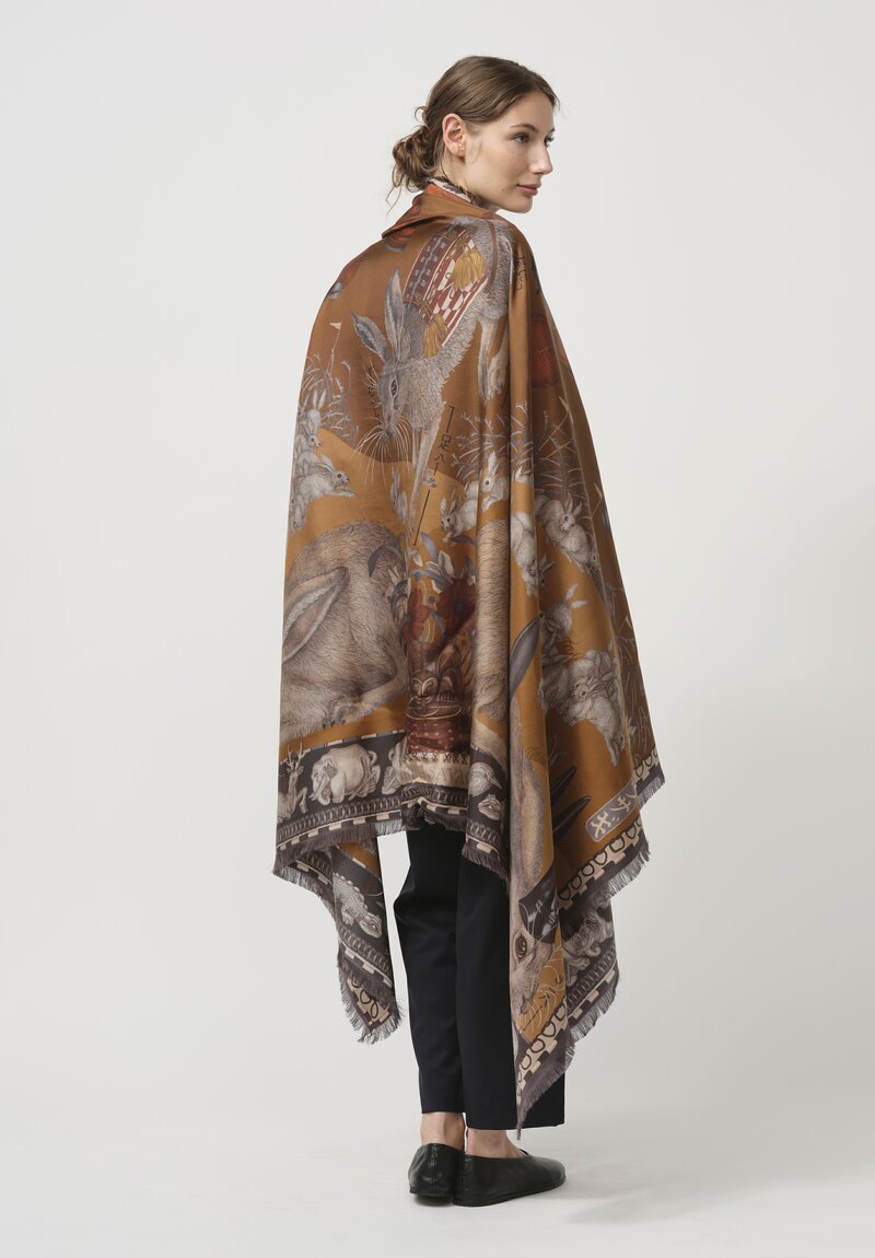 Sabina Savage Silk Twill The Floating Rabbits Scarf in Cinnamon Sienna	