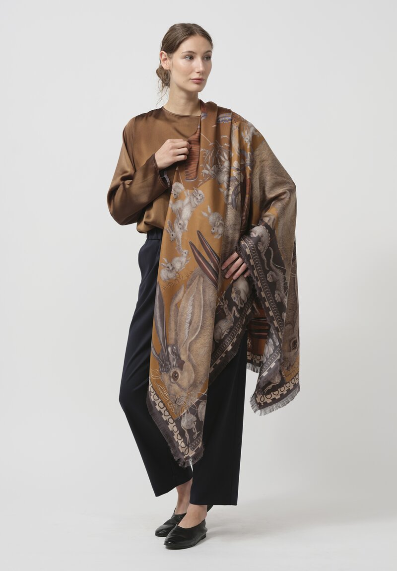 Sabina Savage Silk Twill The Floating Rabbits Scarf in Cinnamon Sienna	