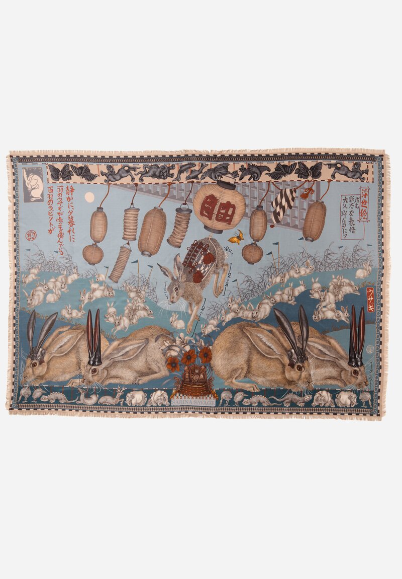 Sabina Savage Silk Twill The Floating Rabbits Scarf in Cameo Rice	