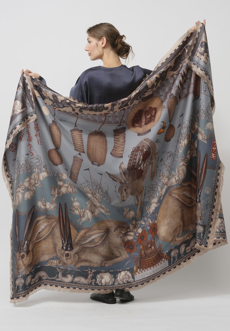 Sabina Savage Silk Twill The Floating Rabbits Scarf in Cameo Rice	