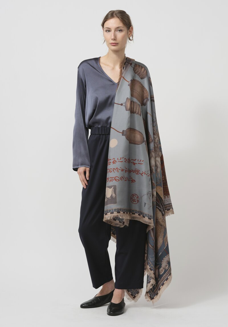 Sabina Savage Silk Twill The Floating Rabbits Scarf in Cameo Rice	