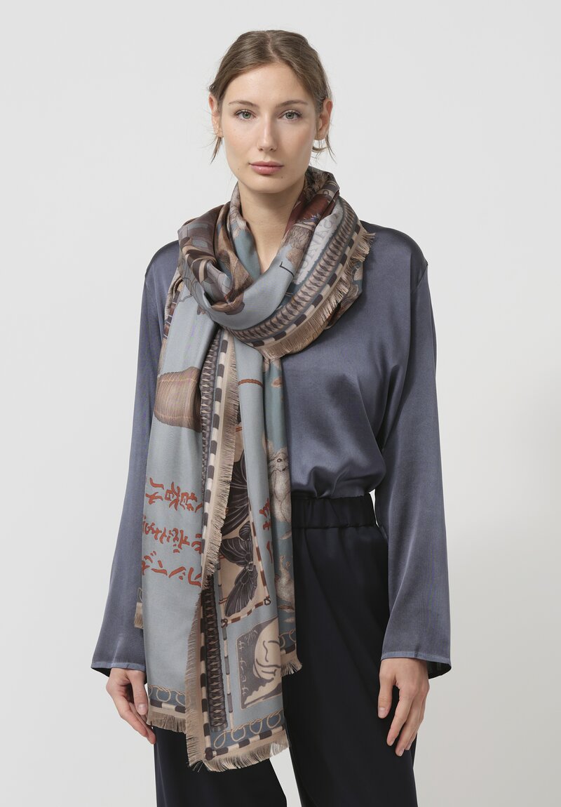 Sabina Savage Silk Twill The Floating Rabbits Scarf in Cameo Rice	