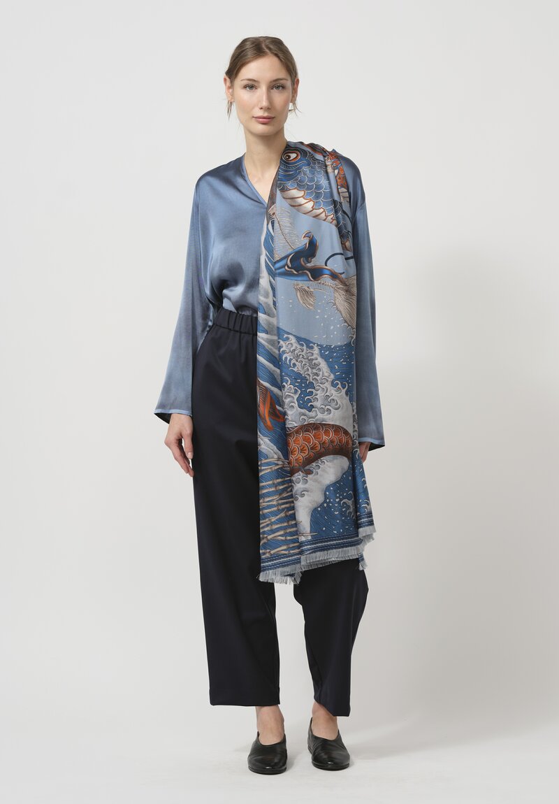 Sabina Savage Silk Twill Koinobori Karasu Scarf in River Rain	