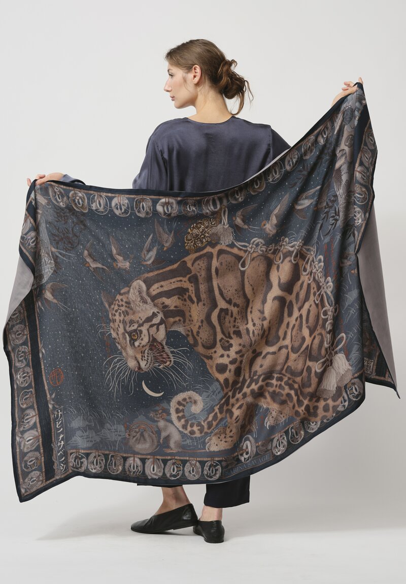 Sabina Savage Silk & Cashmere The Lunar Leopard Stole in Winter Flint	