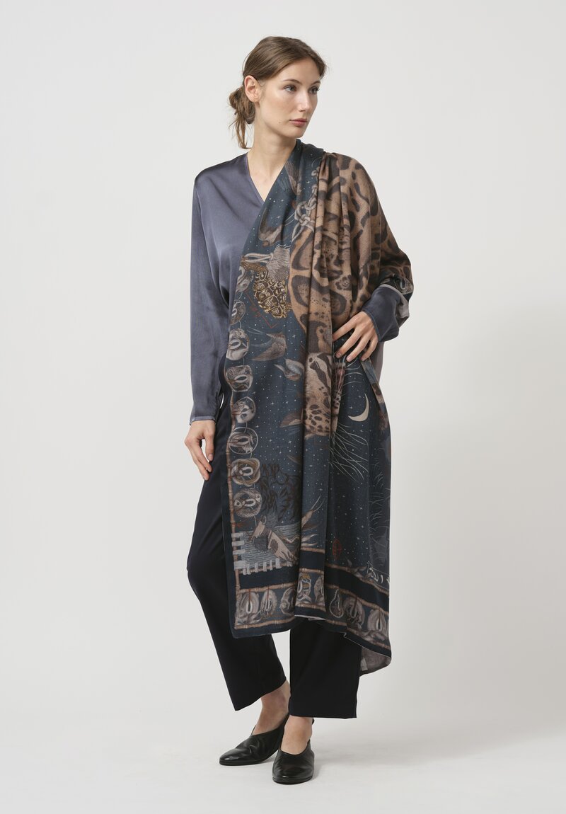 Sabina Savage Silk & Cashmere The Lunar Leopard Stole in Winter Flint	