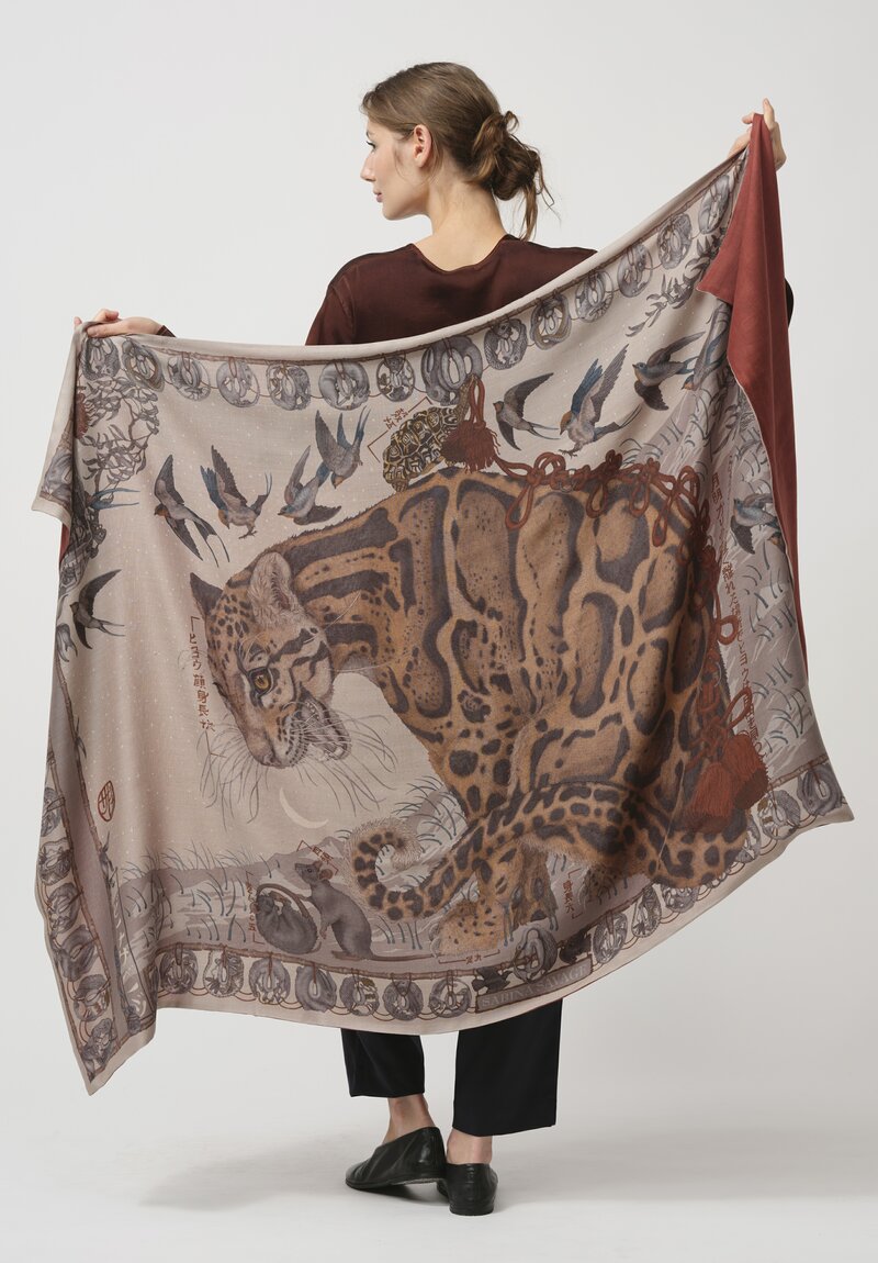 Sabina Savage Silk & Cashmere The Lunar Leopard Stole in Champagne Soot	