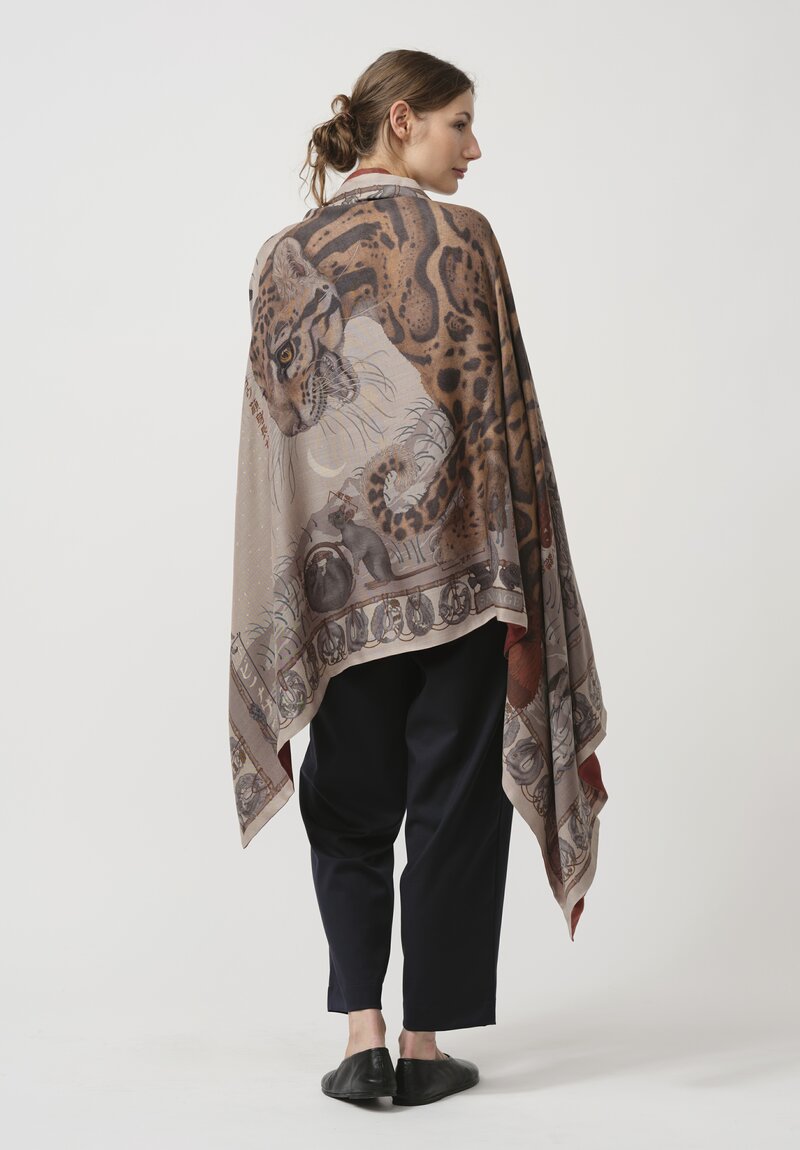 Sabina Savage Silk & Cashmere The Lunar Leopard Stole in Champagne Soot	