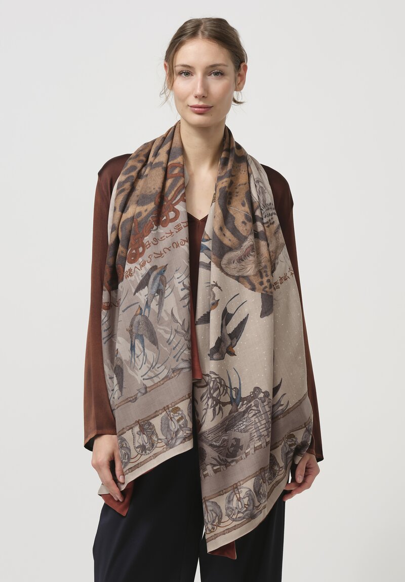 Sabina Savage Silk & Cashmere The Lunar Leopard Stole in Champagne Soot	