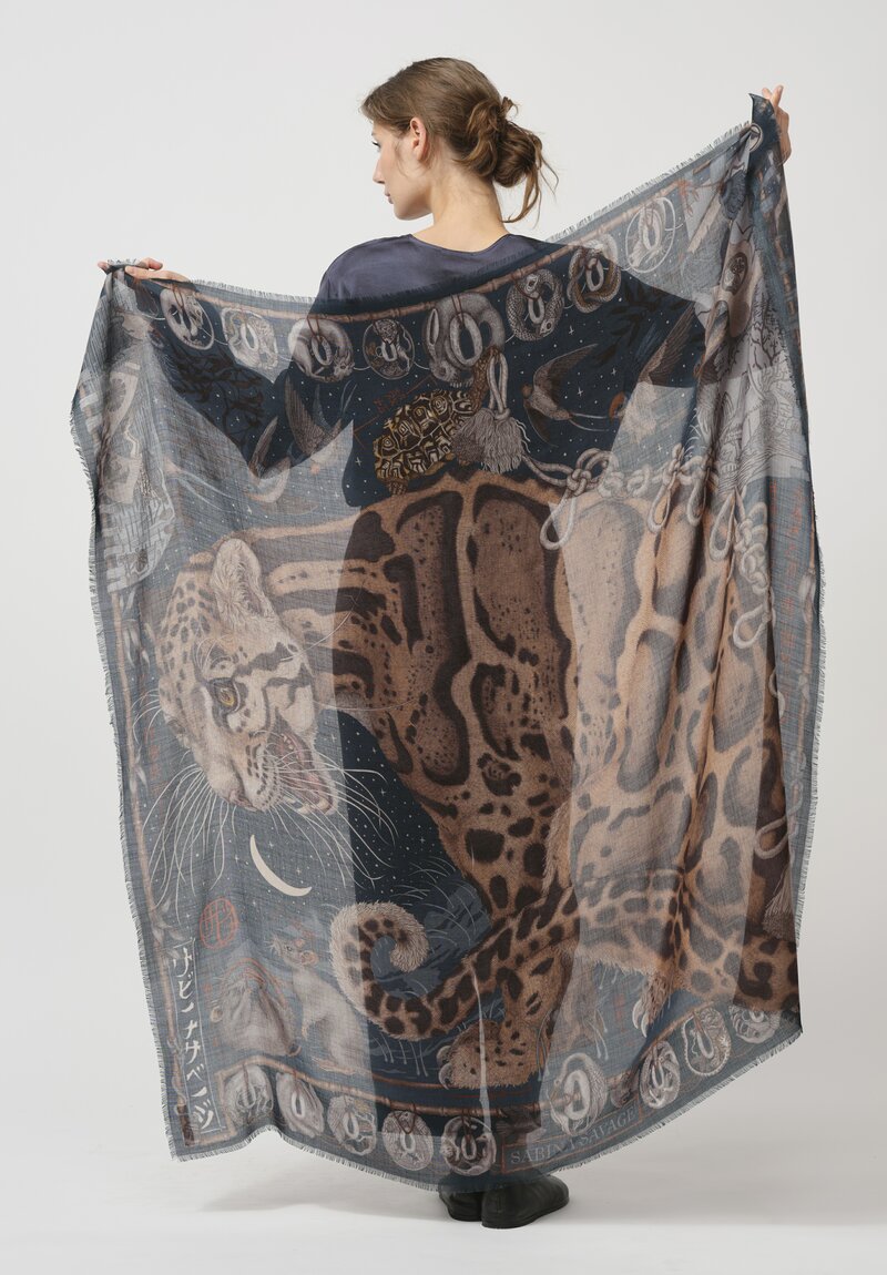 Sabina Savage Cashmere The Lunar Leopard Square Scarf in Winter Flint	