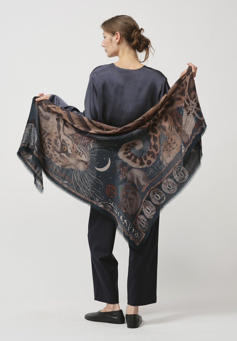 Sabina Savage Cashmere The Lunar Leopard Square Scarf in Winter Flint	