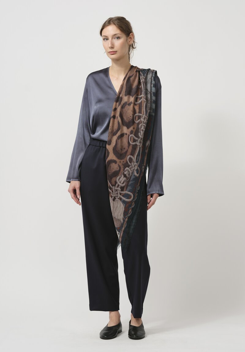 Sabina Savage Cashmere The Lunar Leopard Square Scarf in Winter Flint	