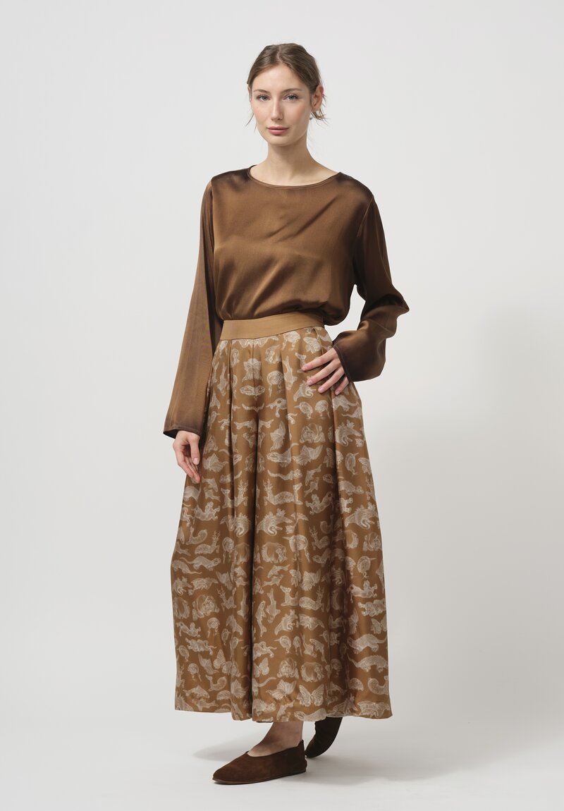 Sabina Savage Silk The Menuki Print Trousers in Cinnamon Sienna	