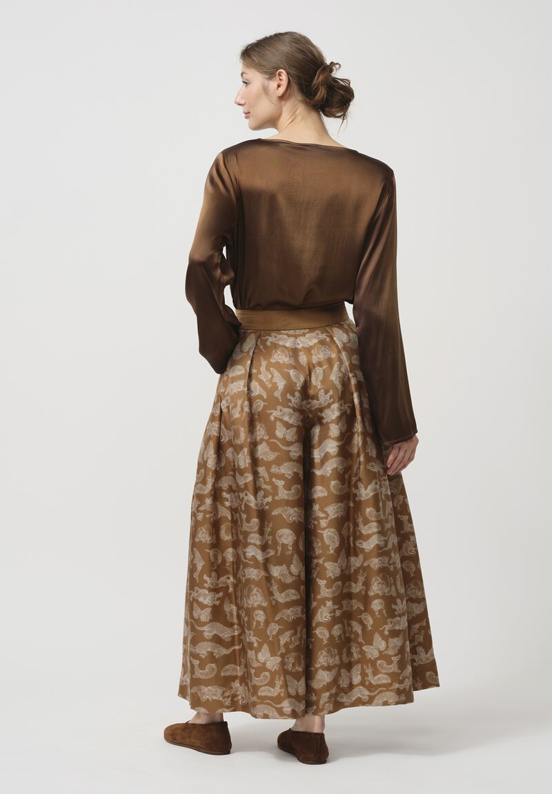 Sabina Savage Silk The Menuki Print Trousers in Cinnamon Sienna	