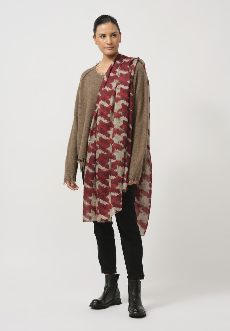 Rundholz Printed Woven Scarf in Sunset Red & Grey	