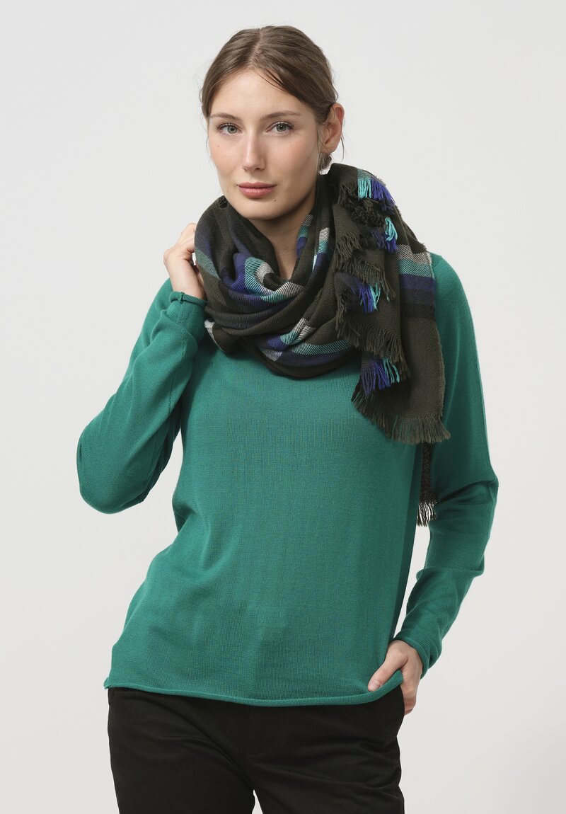 Begg x Co Cashmere Islay Danakil Stole in Khaki & Turquoise	