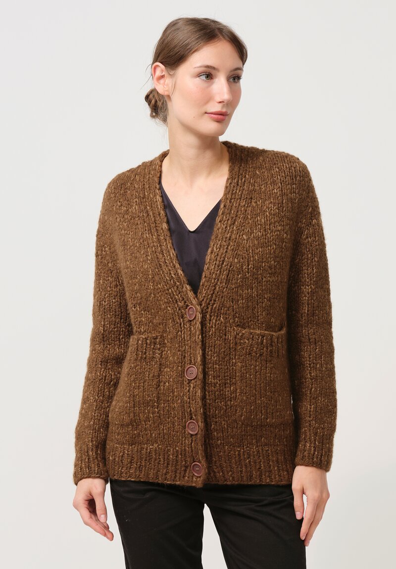 Wommelsdorff Hand Knit Cashmere & Silk Luna Cardigan in Bronze Brown	