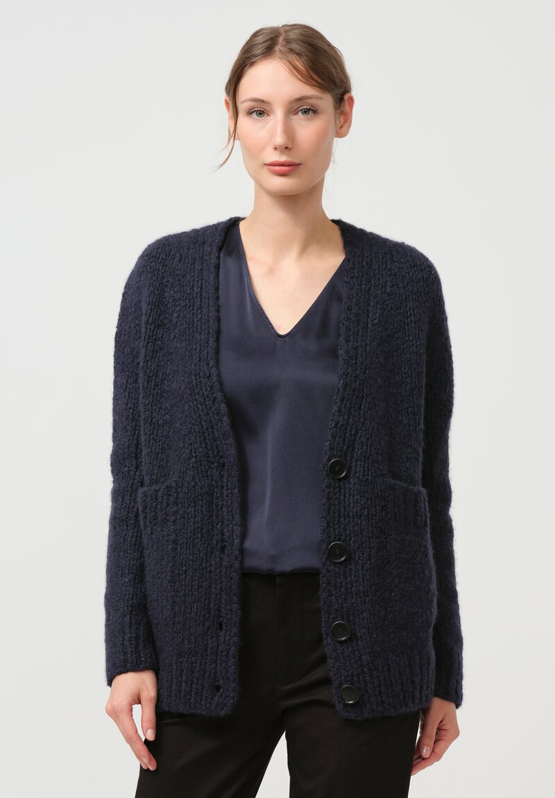 Wommelsdorff Hand Knit Cashmere & Silk Luna Cardigan in Atlantic Blue	