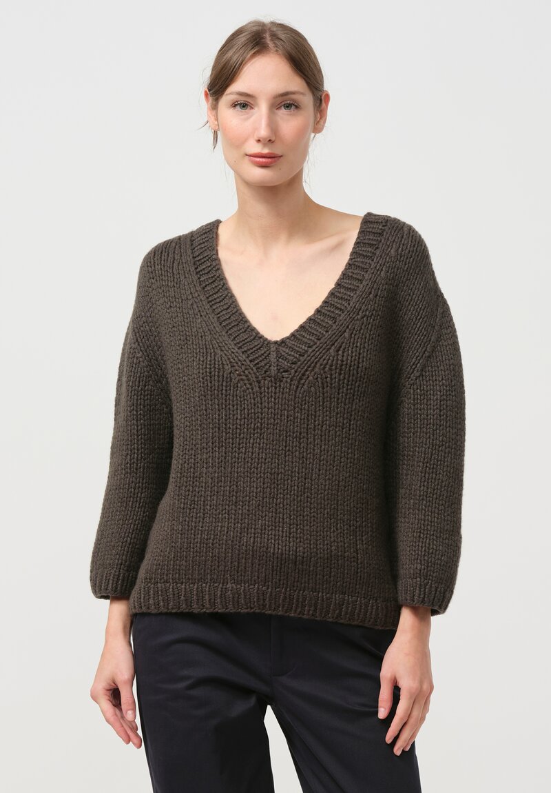 Wommelsdorff Hand Knit Cashmere Dara Sweater in Forest Green	