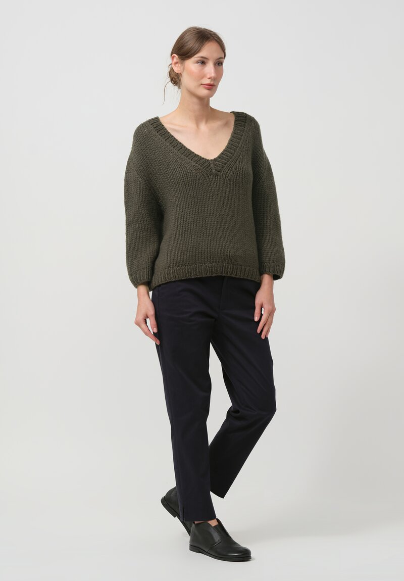 Wommelsdorff Hand Knit Cashmere Dara Sweater in Forest Green	