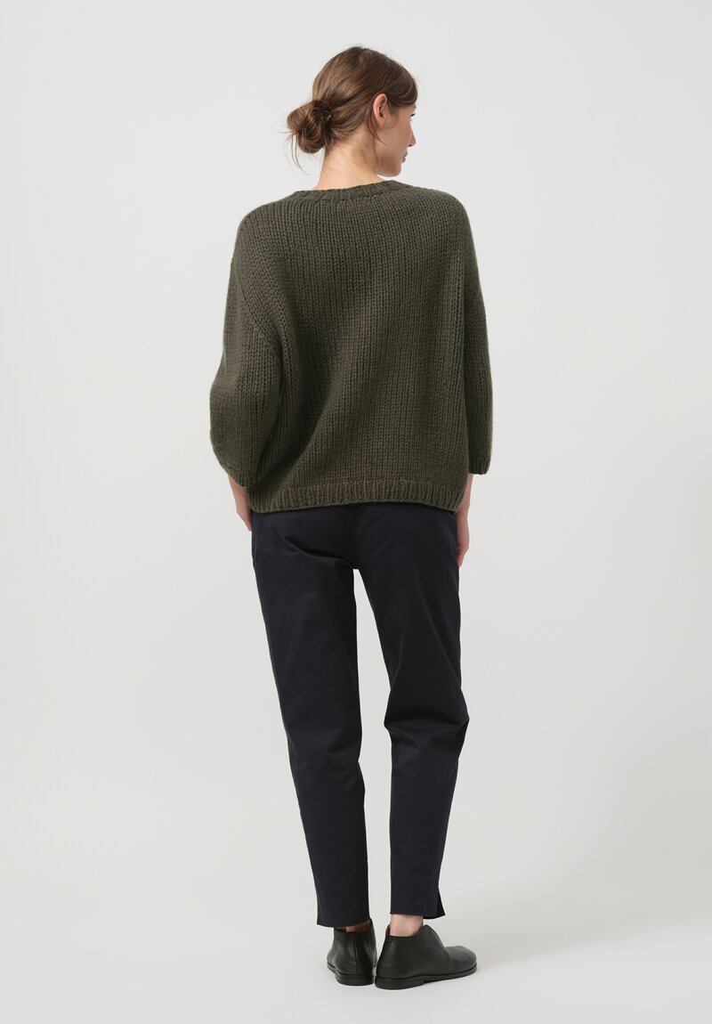 Wommelsdorff Hand Knit Cashmere Dara Sweater in Forest Green	