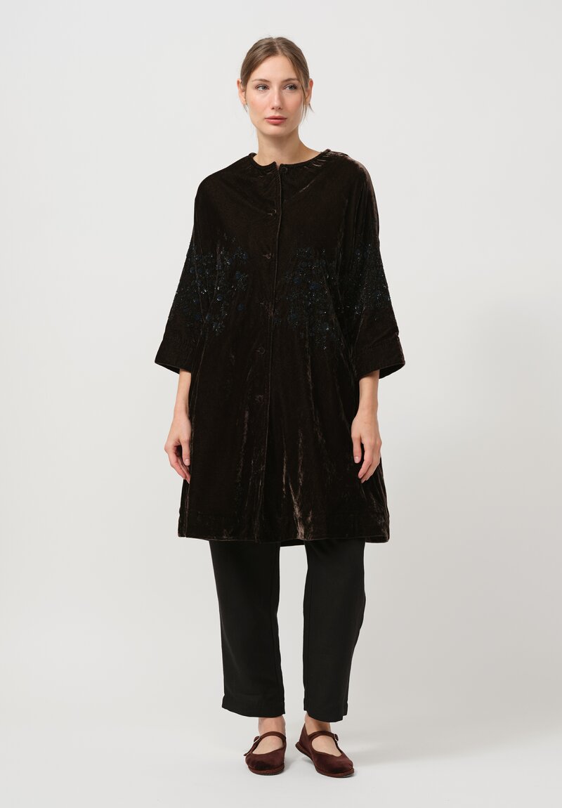 AODress Niwa Spray Beaded Velvet Cocoon Coat in Smoky Quartz Brown	