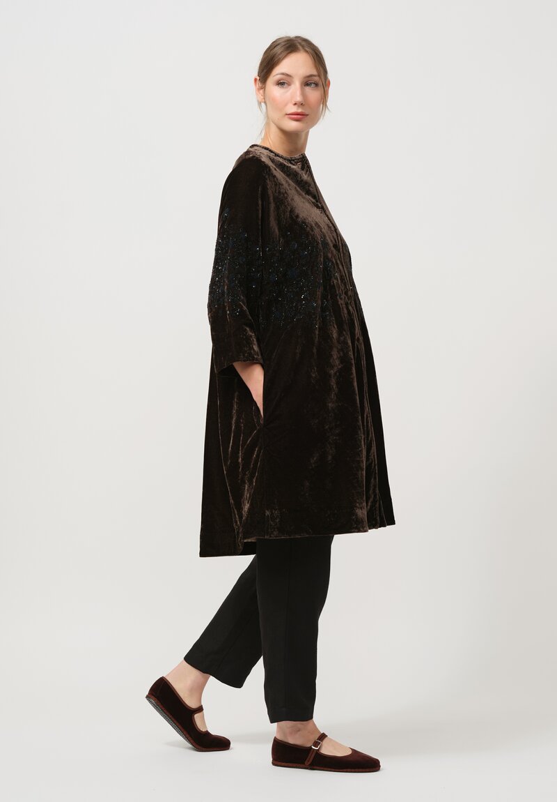 AODress Niwa Spray Beaded Velvet Cocoon Coat in Smoky Quartz Brown	