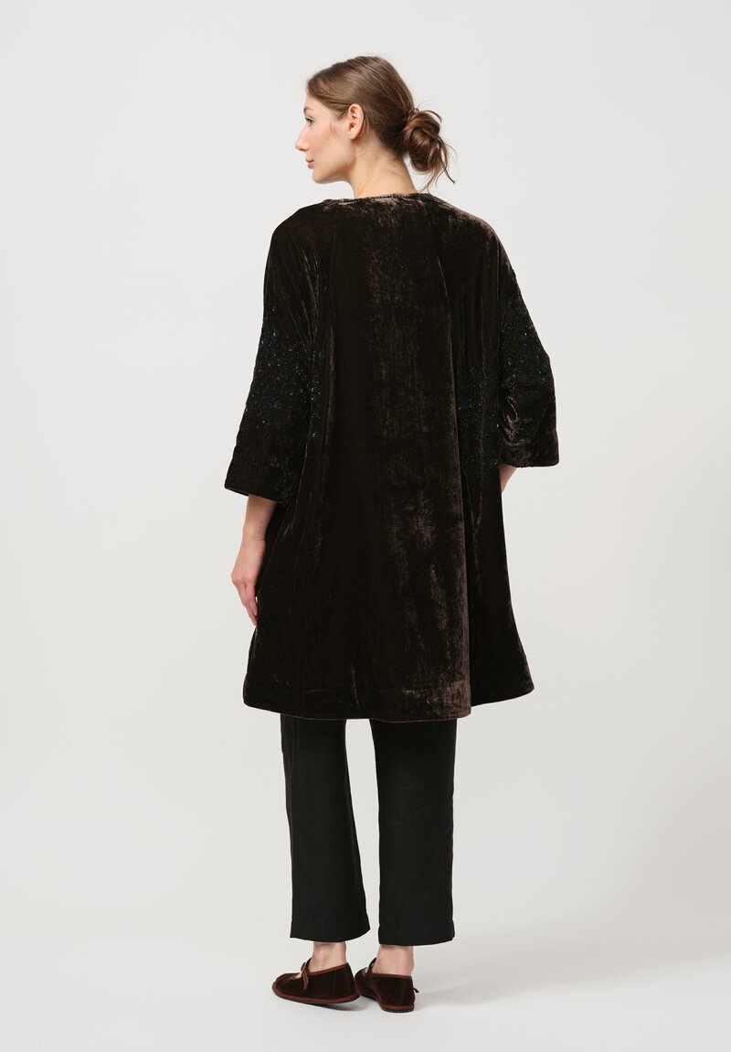 AODress Niwa Spray Beaded Velvet Cocoon Coat in Smoky Quartz Brown	