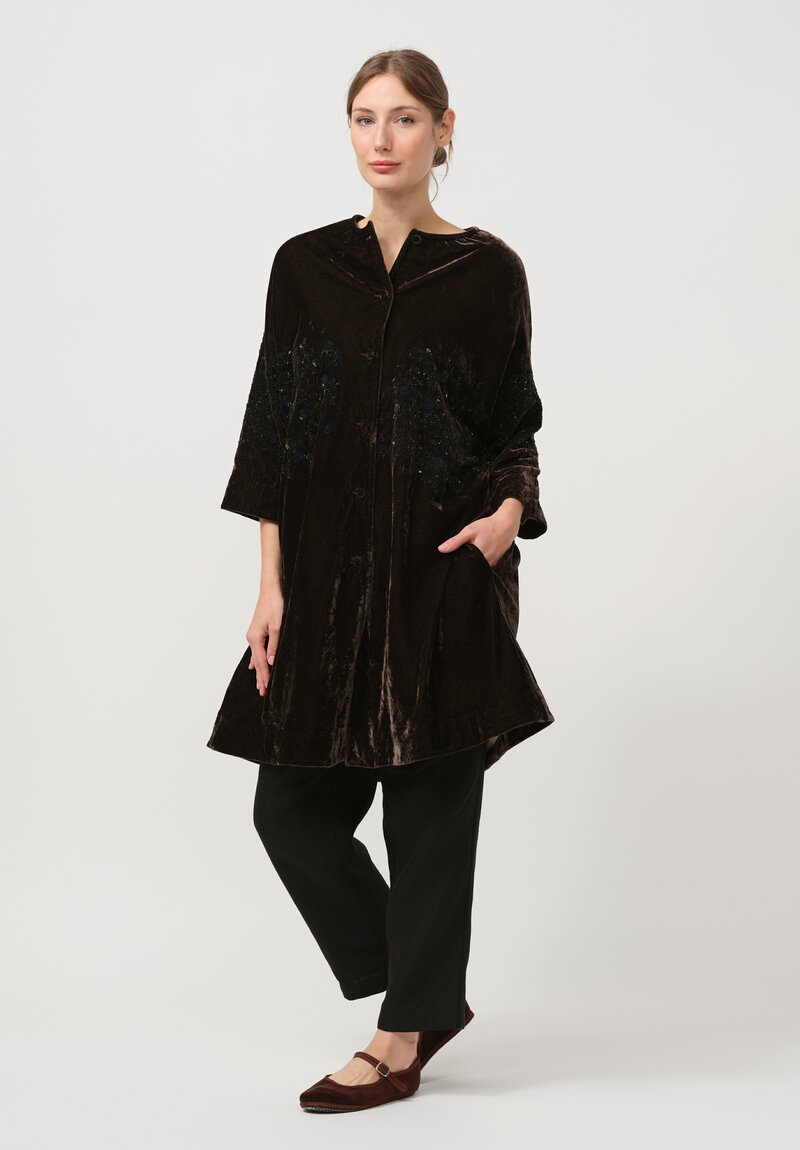 AODress Niwa Spray Beaded Velvet Cocoon Coat in Smoky Quartz Brown	