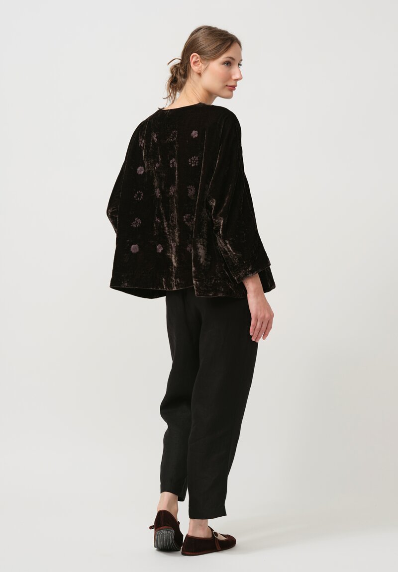 AODress Embroidered Velvet Top in Smoky Quartz Brown	