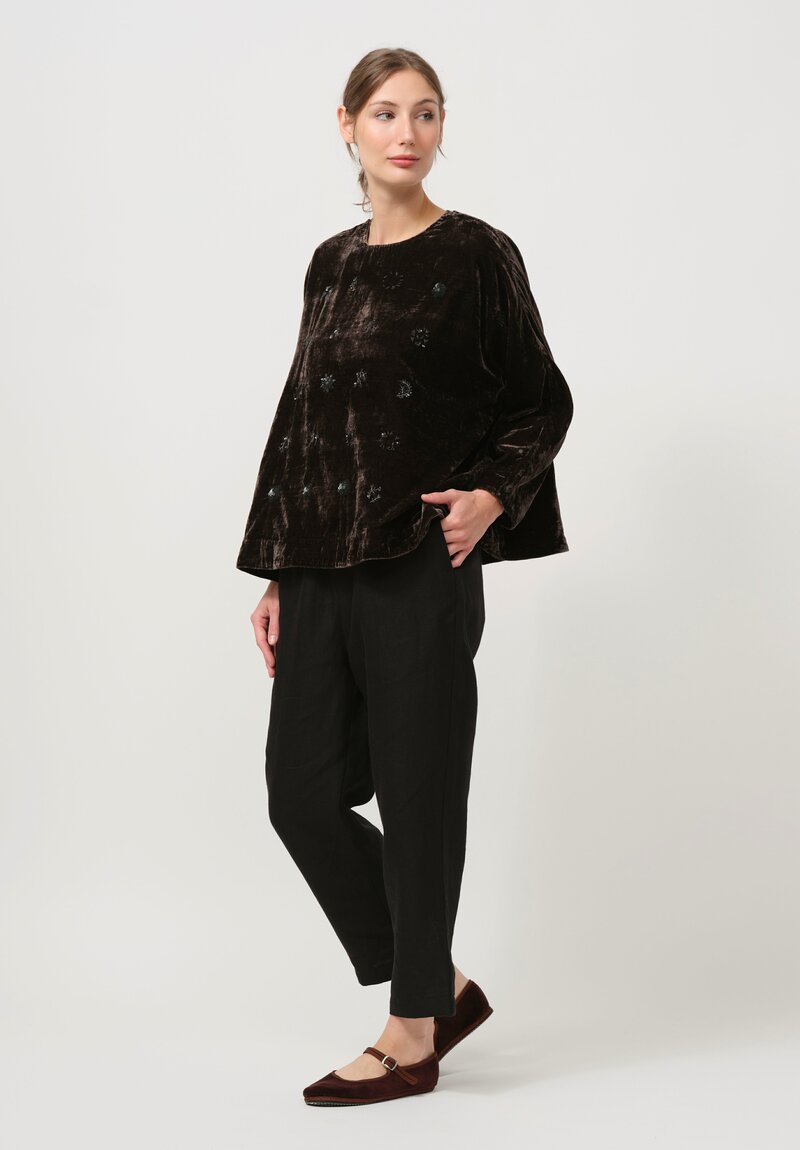 AODress Embroidered Velvet Top in Smoky Quartz Brown	