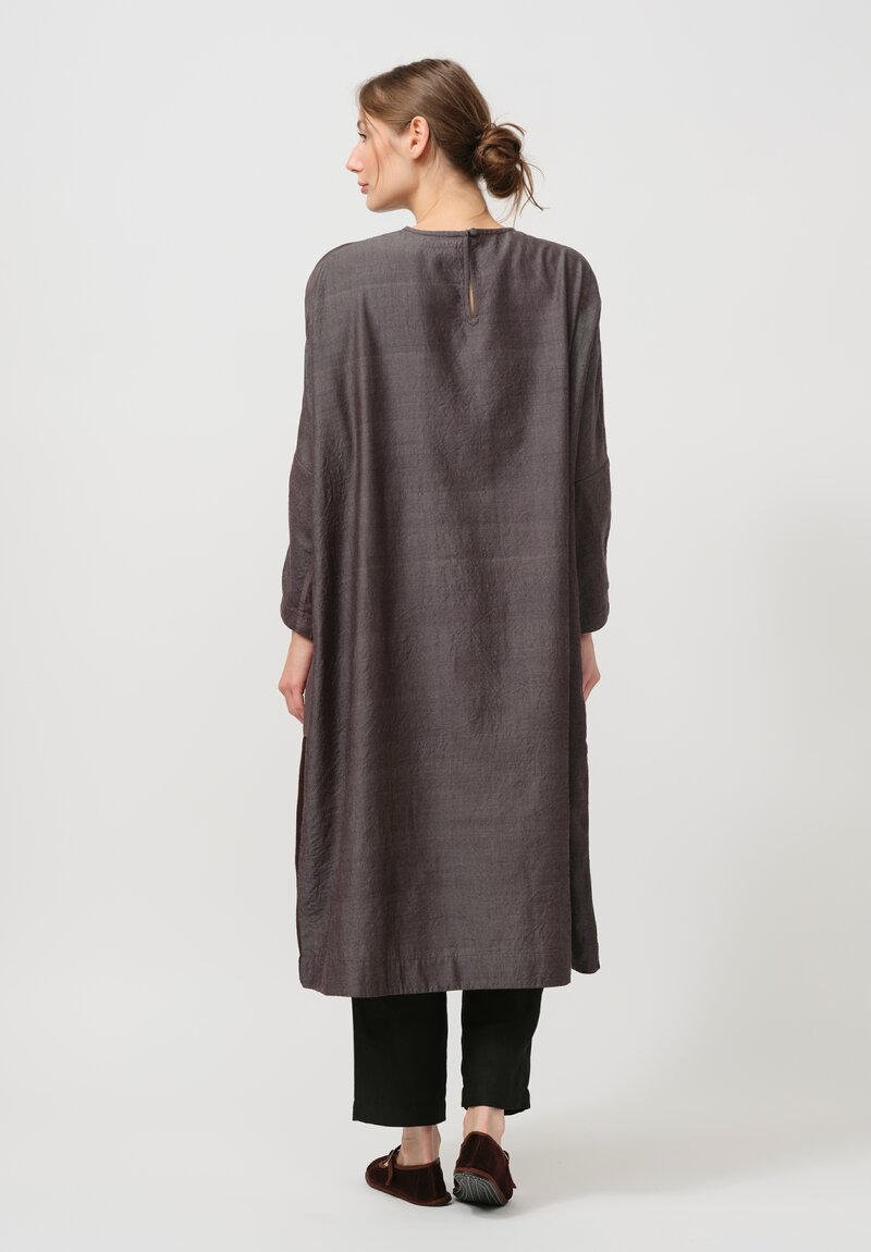 AODress Handloom Wool Patchwork Dress in Striped Lapis Brown	