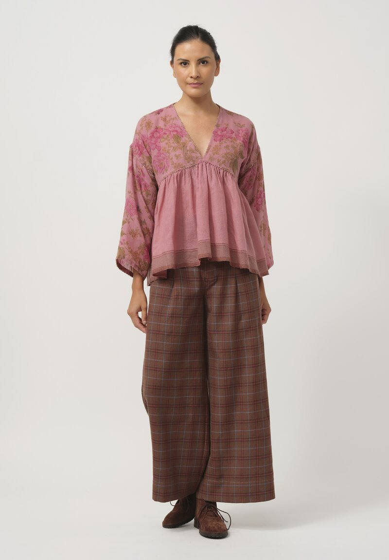 Pero Woven Wool Checkered Pants in Brown & Pink	