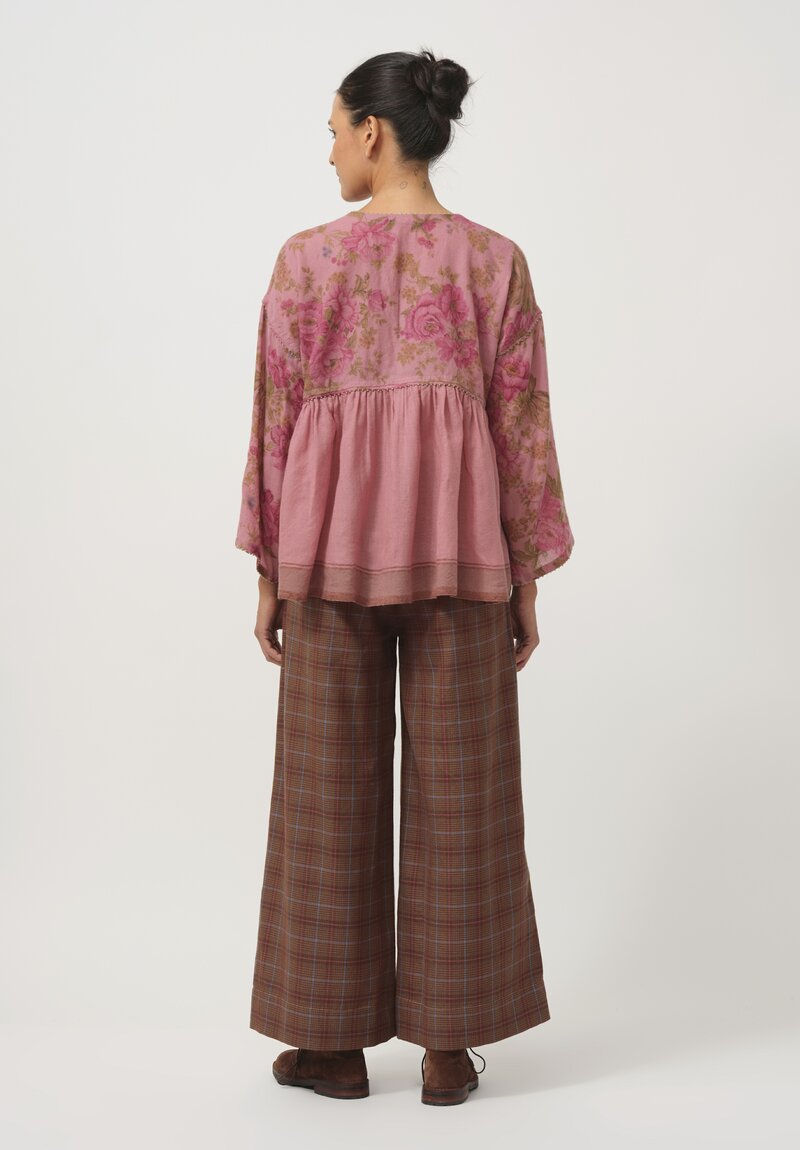 Pero Woven Wool Checkered Pants in Brown & Pink	