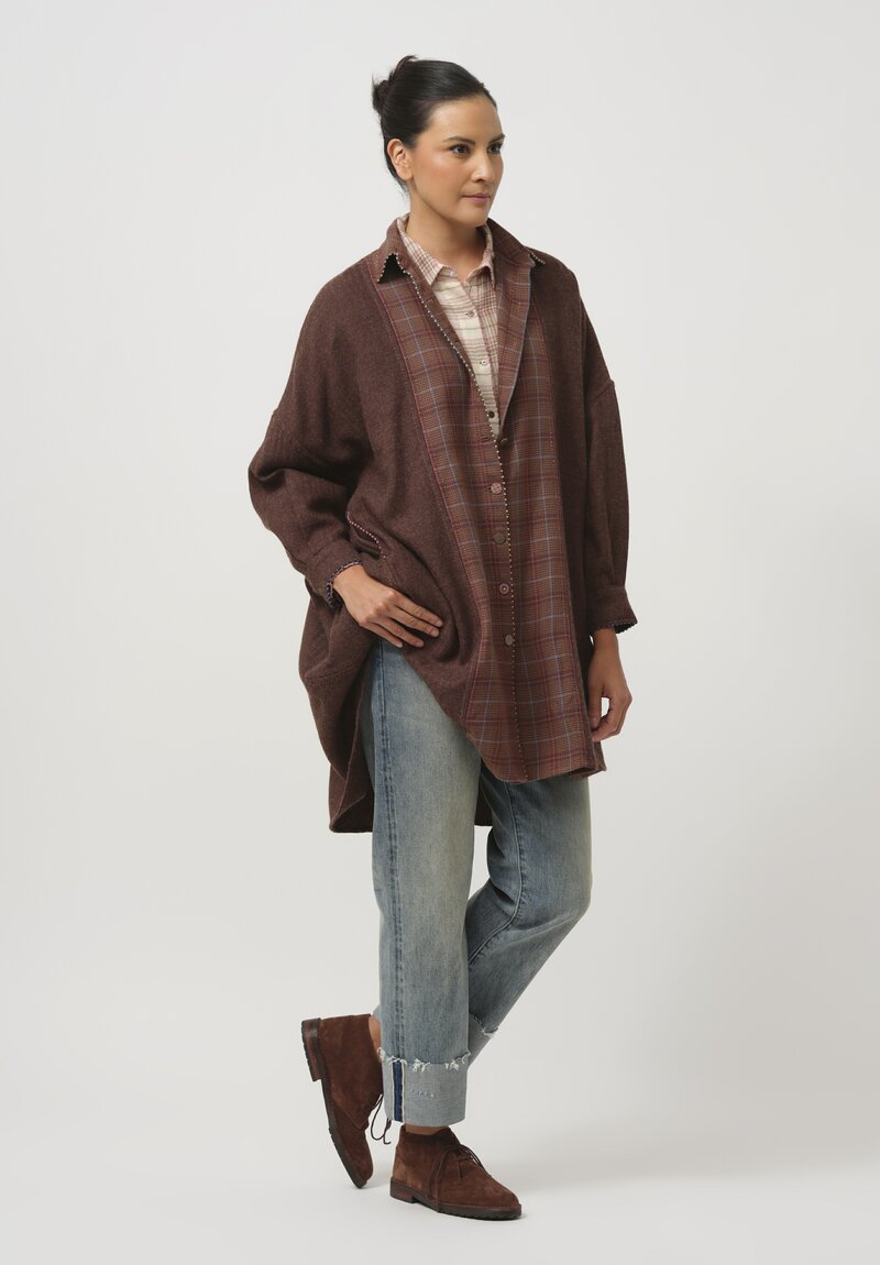 Pero Shirt Woven Wool Checkered Shirt in Brown & Pink	