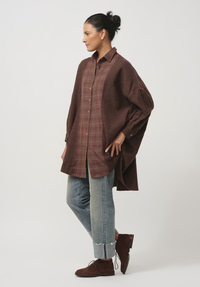 Pero Shirt Woven Wool Checkered Shirt in Brown & Pink	