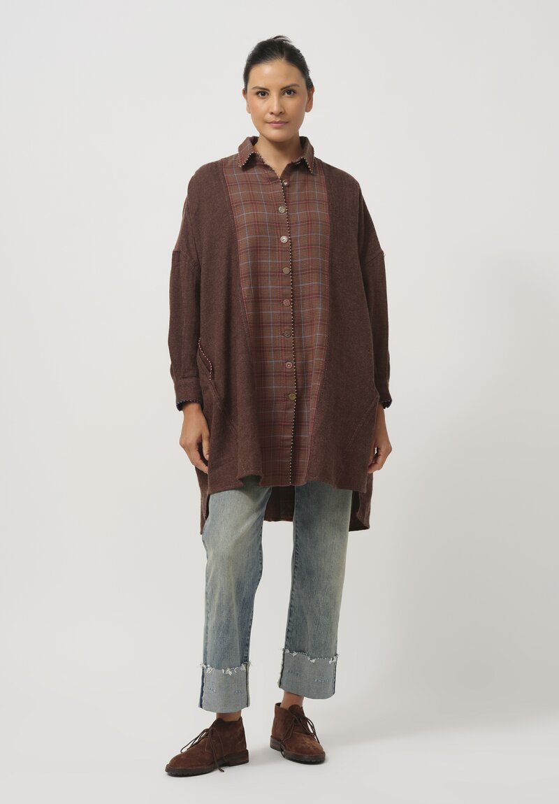 Pero Shirt Woven Wool Checkered Shirt in Brown & Pink	