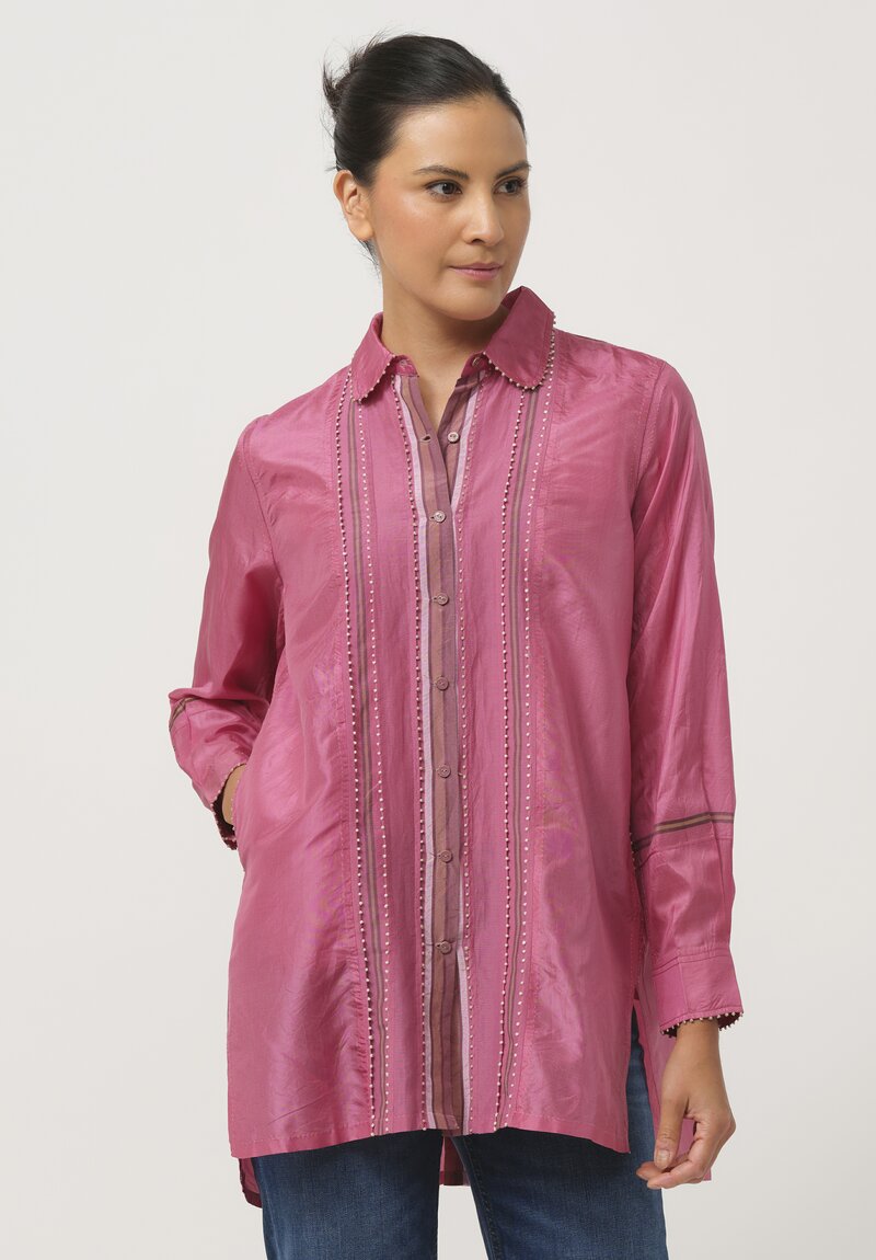 Pero Woven Silk Shirt in Stripes Pink	