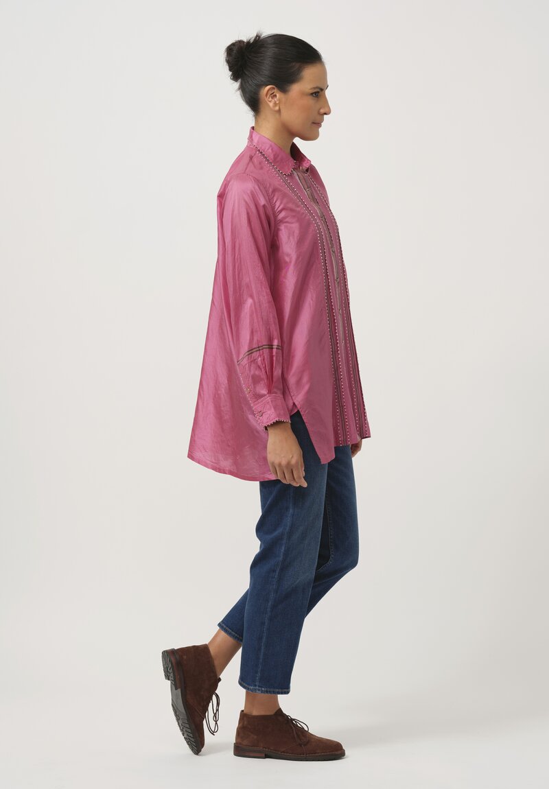 Pero Woven Silk Shirt in Stripes Pink	