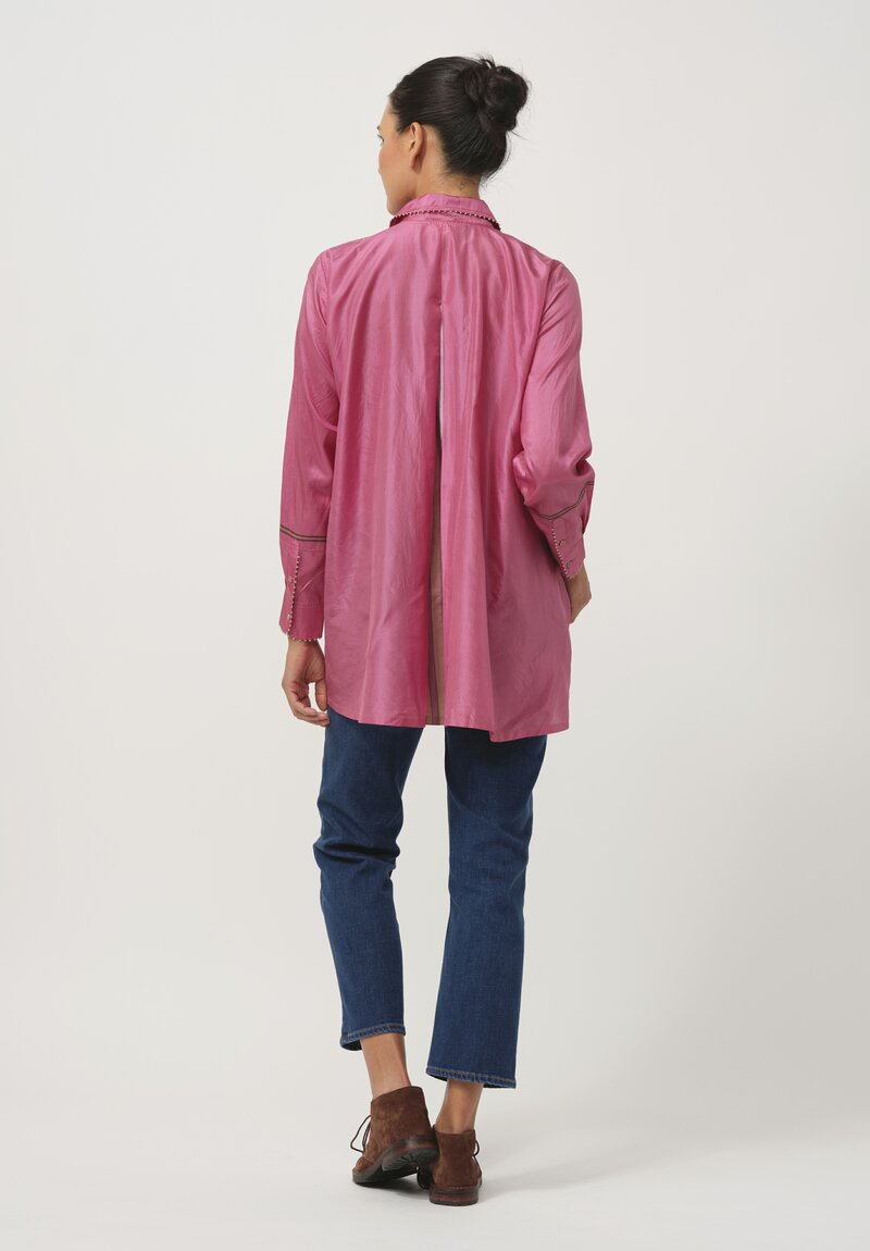 Pero Woven Silk Shirt in Stripes Pink	