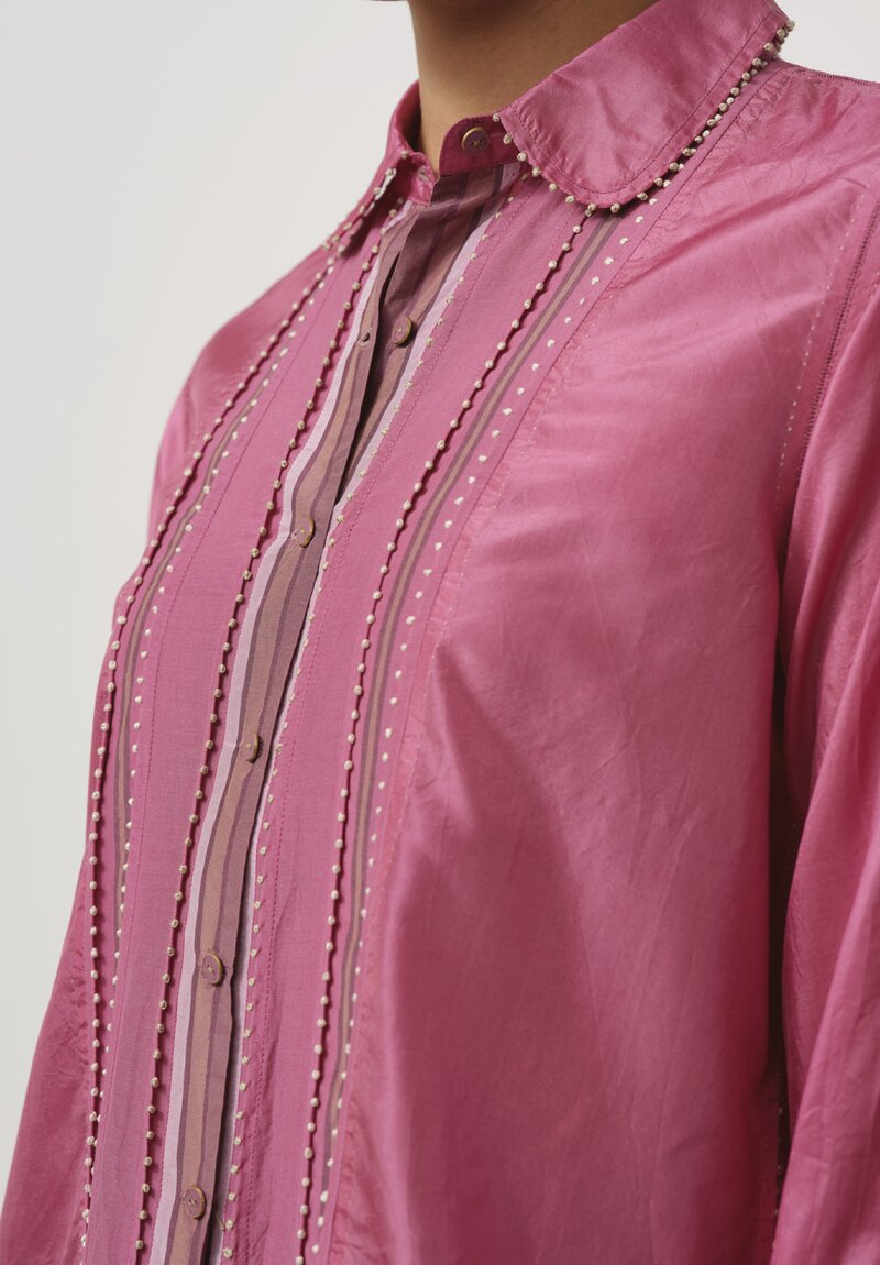 Pero Woven Silk Shirt in Stripes Pink	