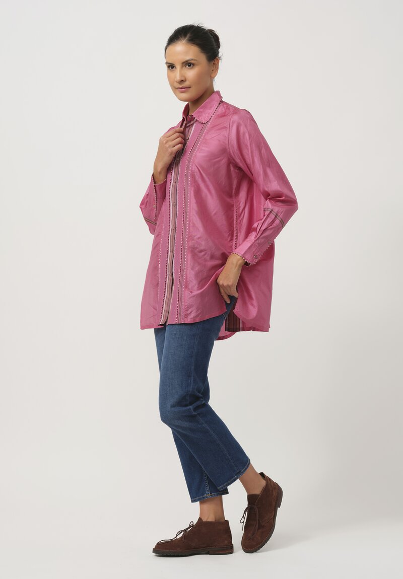 Pero Woven Silk Shirt in Stripes Pink	