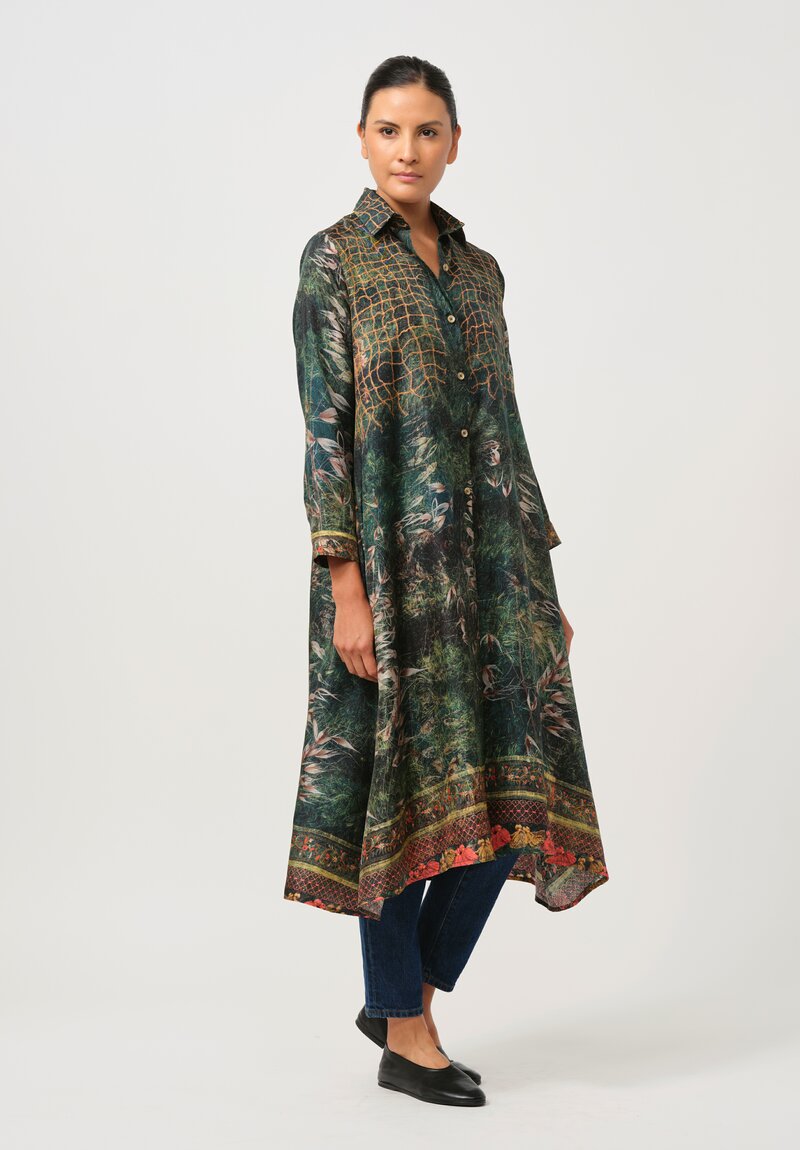 Bokja Silk Twill Lady In Garden Z Dress in Green & Gold	