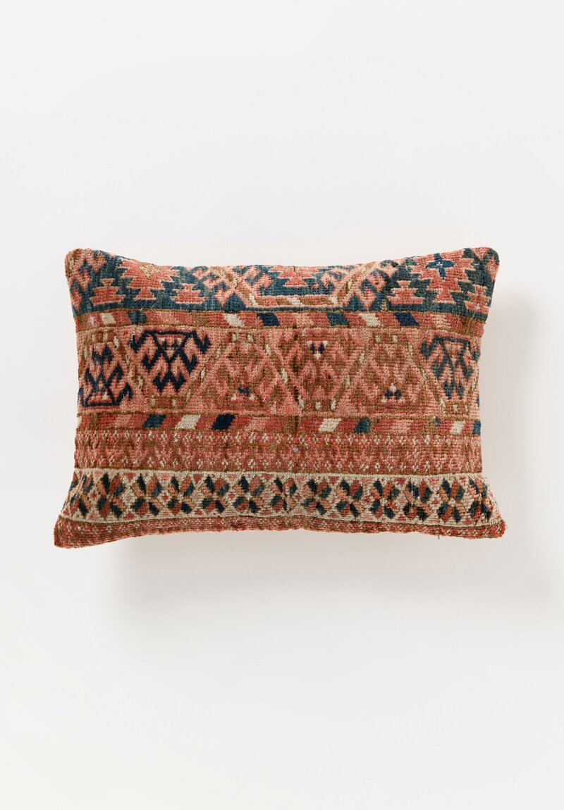 Vintage Turkish Kilim Rug Pillow in Peach & Blue	