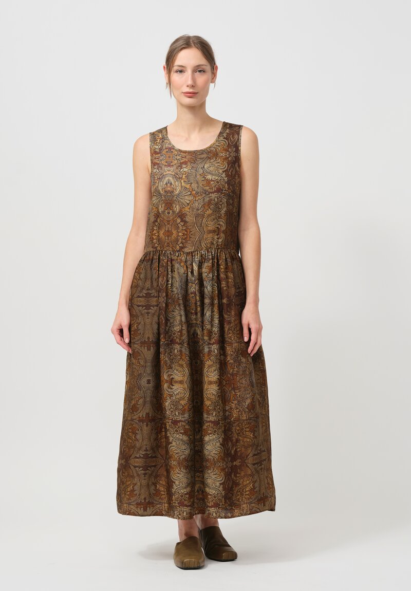 Uma Wang Sleeveless Ardal Dress in Mustard Brown & Black	