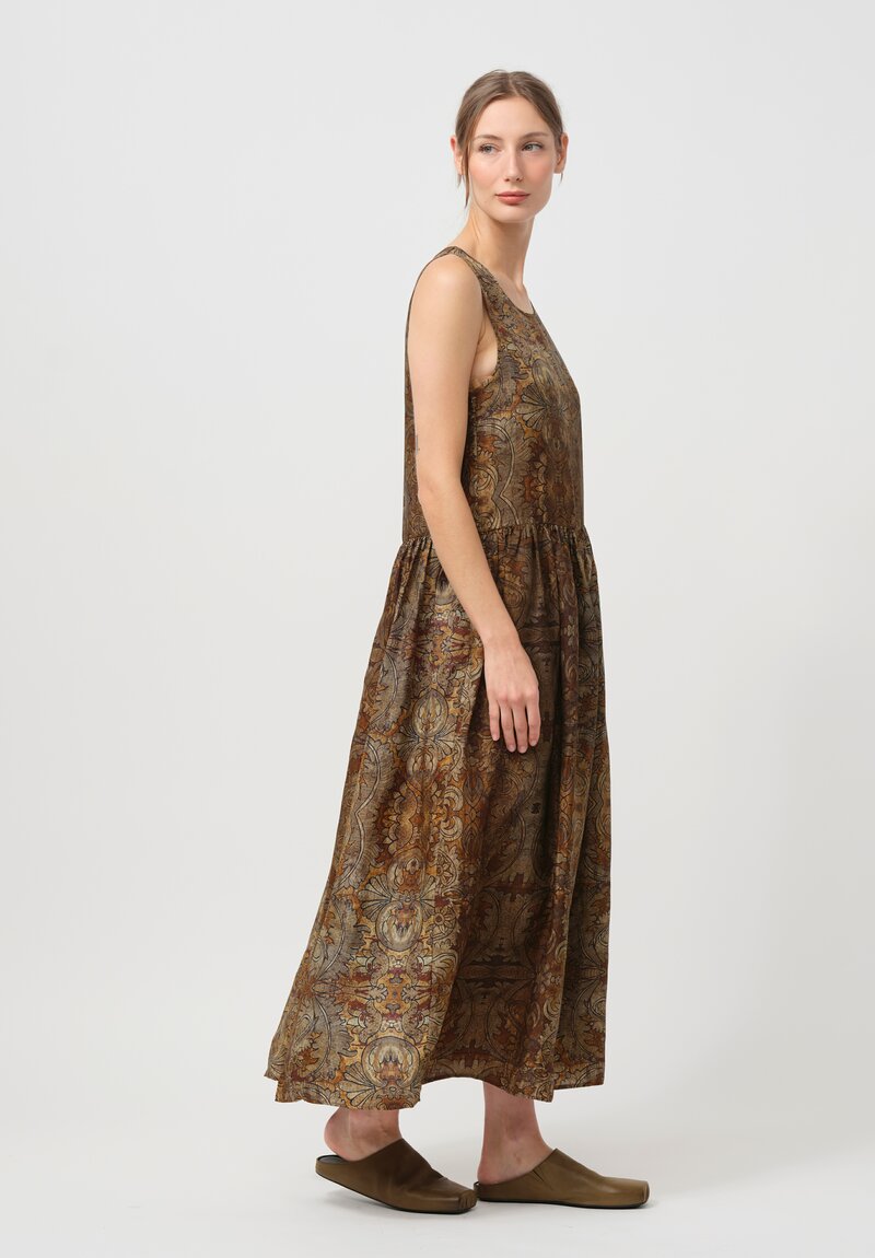 Uma Wang Sleeveless Ardal Dress in Mustard Brown & Black	