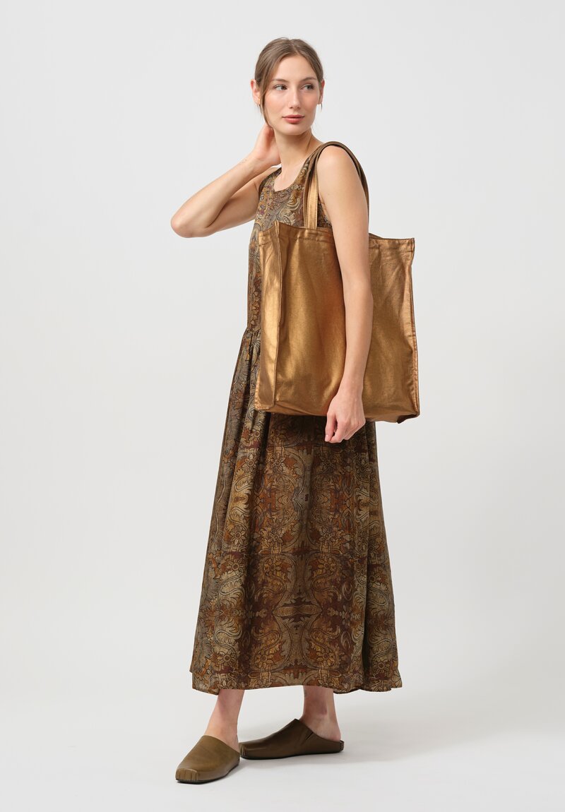 Uma Wang Sleeveless Ardal Dress in Mustard Brown & Black	