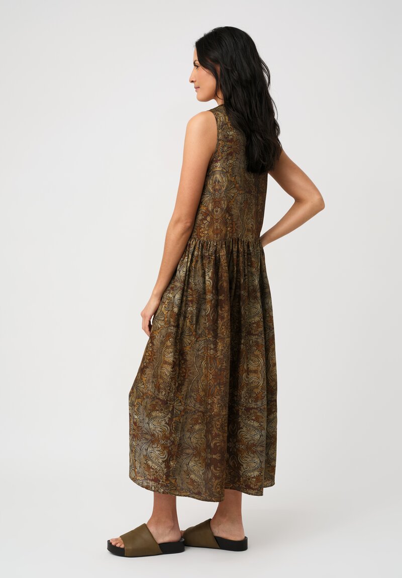 Uma Wang Sleeveless Ardal Dress in Mustard Brown Botanics
