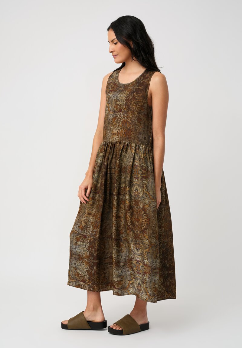Uma Wang Sleeveless Ardal Dress in Mustard Brown Botanics