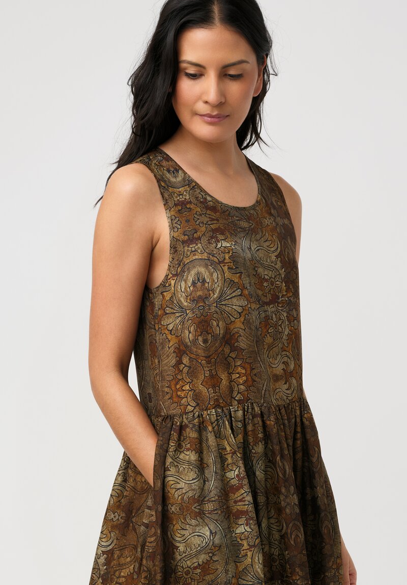 Uma Wang Sleeveless Ardal Dress in Mustard Brown Botanics