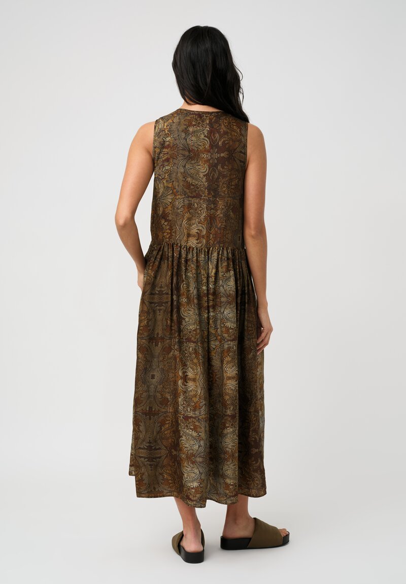 Uma Wang Sleeveless Ardal Dress in Mustard Brown Botanics